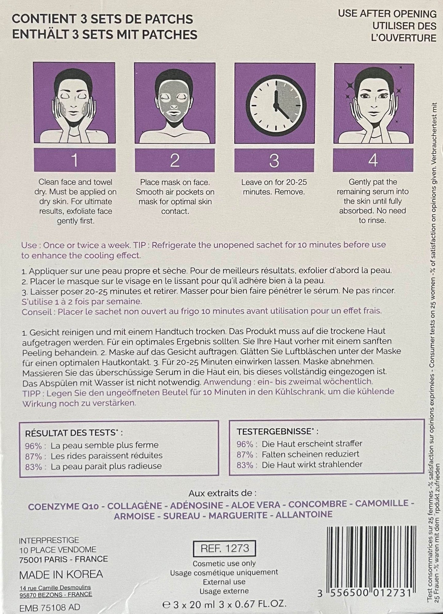 Christian BRETON | ANTI-WRINKLE l Facial Patches Masks l 3 x 20ml - StyleOcean Limited