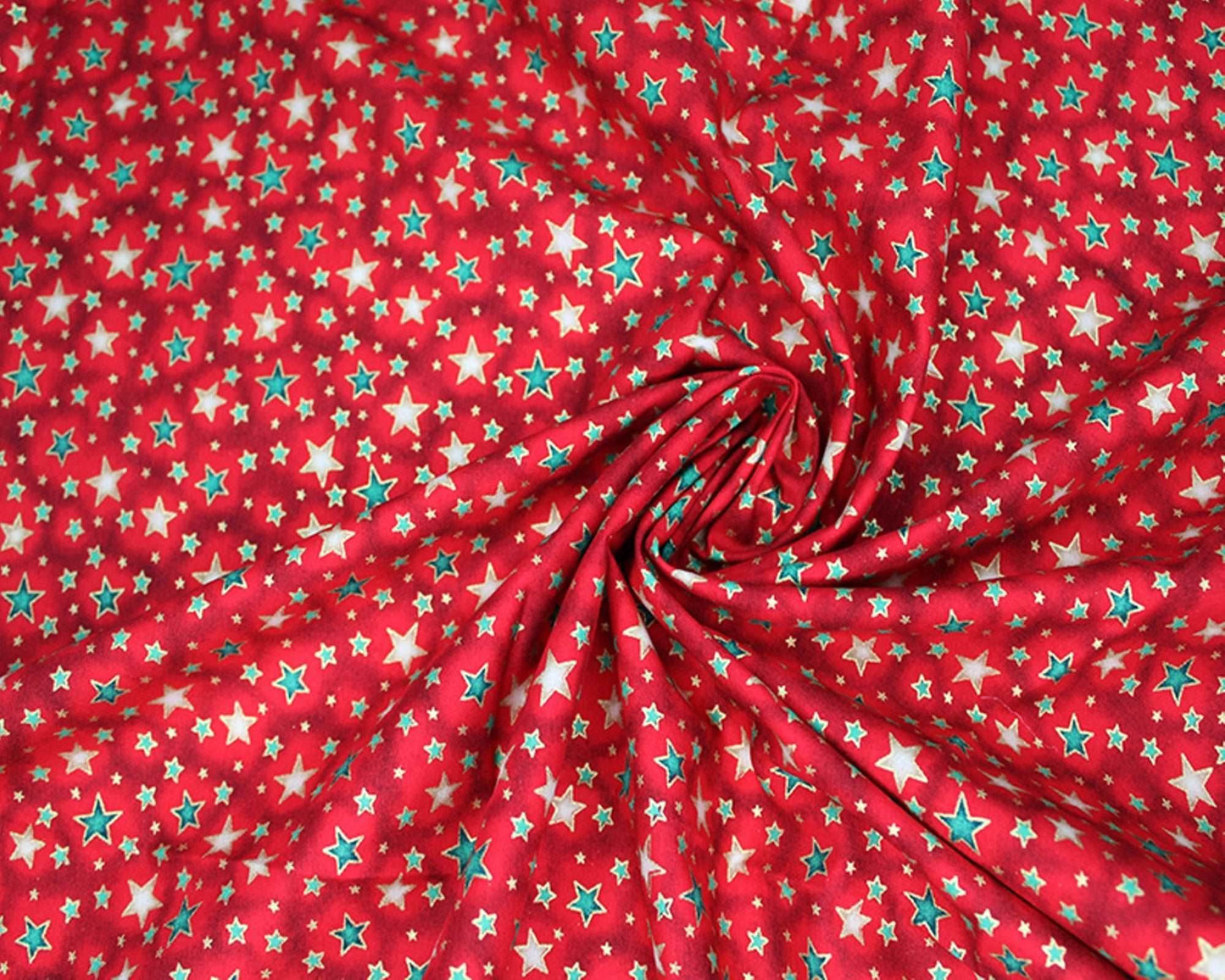 100% Cotton | Christmas Shining Stars Metallic Fabric | 55 inch/ 140cm Wide - StyleOcean Limited