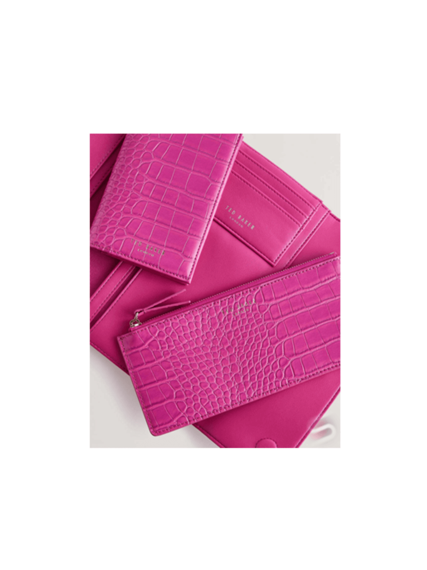 TED BAKER | BRIGHT PINK | Crocodile Texture Faux Leather Passport Holder Travel Hand Bag - StyleOcean Limited