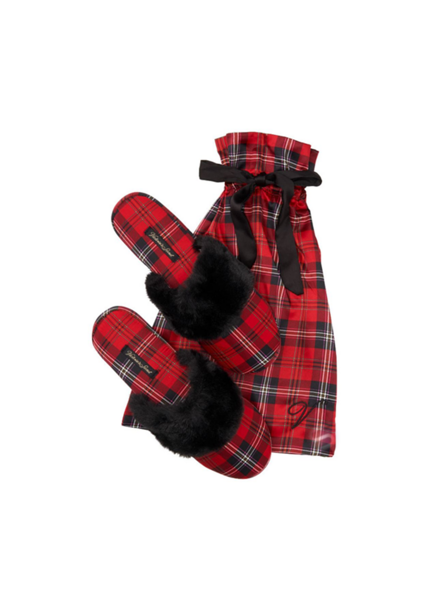 Victoria's Secret | SATIN SIGNATURE SLIPPERS | Red Black Plaid Faux Fur Slippers Medium (7-8)