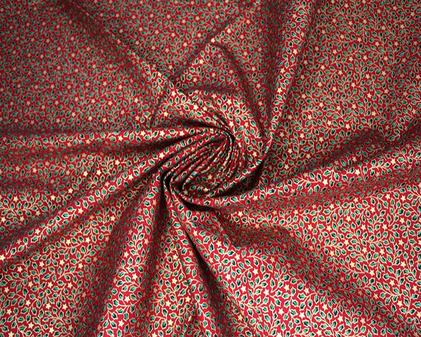 100% Cotton | Christmas Holly Metallic Star Fabric | 53 inch/ 135cm - StyleOcean Limited