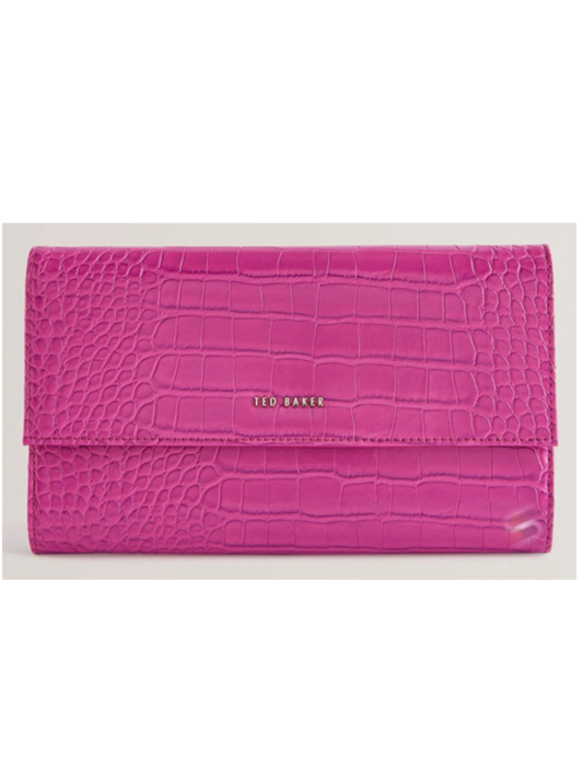 TED BAKER | BRIGHT PINK | Crocodile Texture Faux Leather Passport Holder Travel Hand Bag