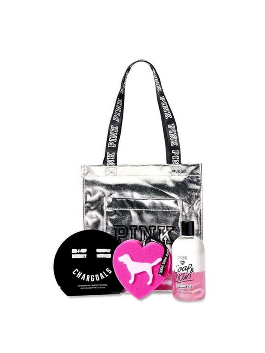 Victoria's Secret PINK | Bling Tote + Body Wash + Heart Shaped Sponge + Charcoal Mask Beauty Gift Set