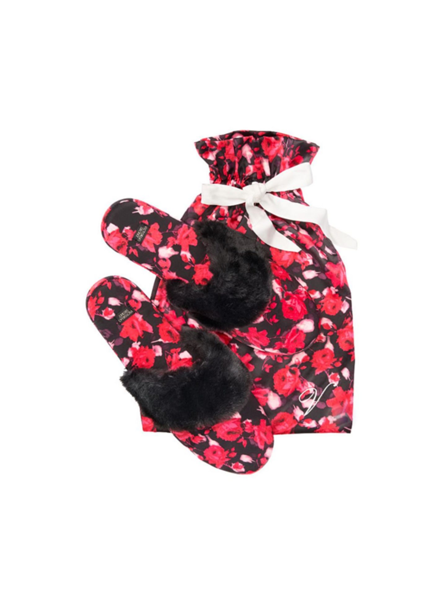 Victoria's Secret | SATIN SIGNATURE SLIPPERS | Floral Faux Fur Slippers Medium (7-8)