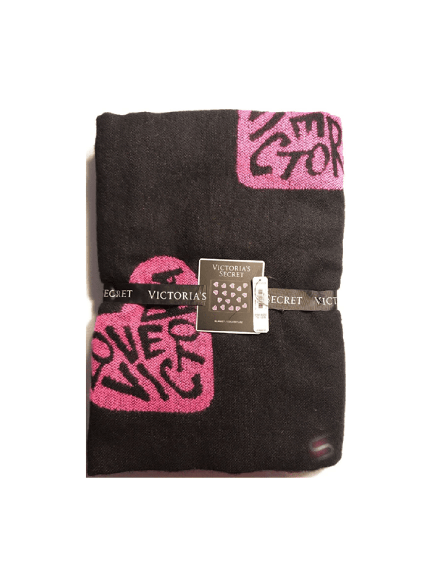 Victoria's Secret | Black Cozy Reversible Throw Blanket | LOVE VICTORIA Logo HEARTS | 50''W X 60''L - StyleOcean Limited